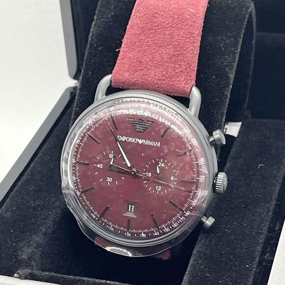 Emperio Armani AR11265 Men Burgundy Leather Analog Dial Quartz Wrist Watch JMB30 - Picture 3 of 12